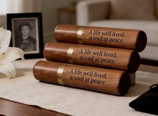 THREE Engraved "A life well lived, a soul at peace" Rosewood Cremation Urns/Scattering Tubes - Fits in Pocket, TSA Compliant
