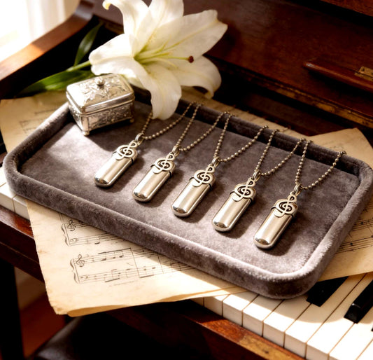 Set of FIVE Musical Treble Clef CREMATION URN Necklaces - Memorial Jewelry, Personalization Available!