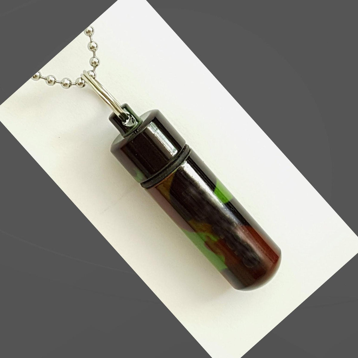 Camouflage/Camo CREMATION URN Necklace on 24" Steel Ball Chain w/Velvet Pouch & Fill Kit -  Loss of Loved One