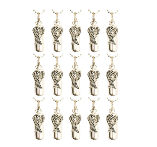 15 Beautiful Cremation Urns w/Crossed Angel Wings on 24" Necklaces