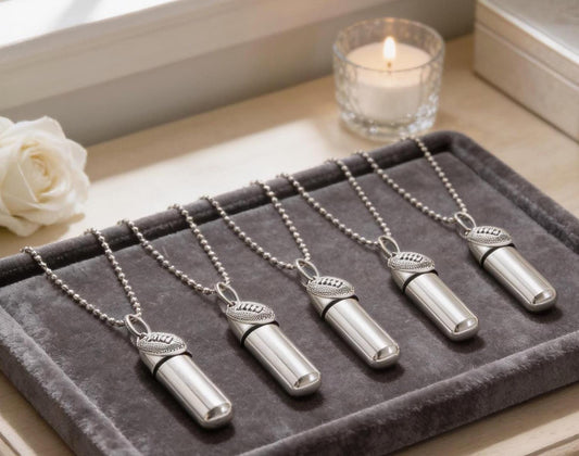 Five FOOTBALL CREMATION URN Necklaces - Memorial Keepsake, Personalized Urn