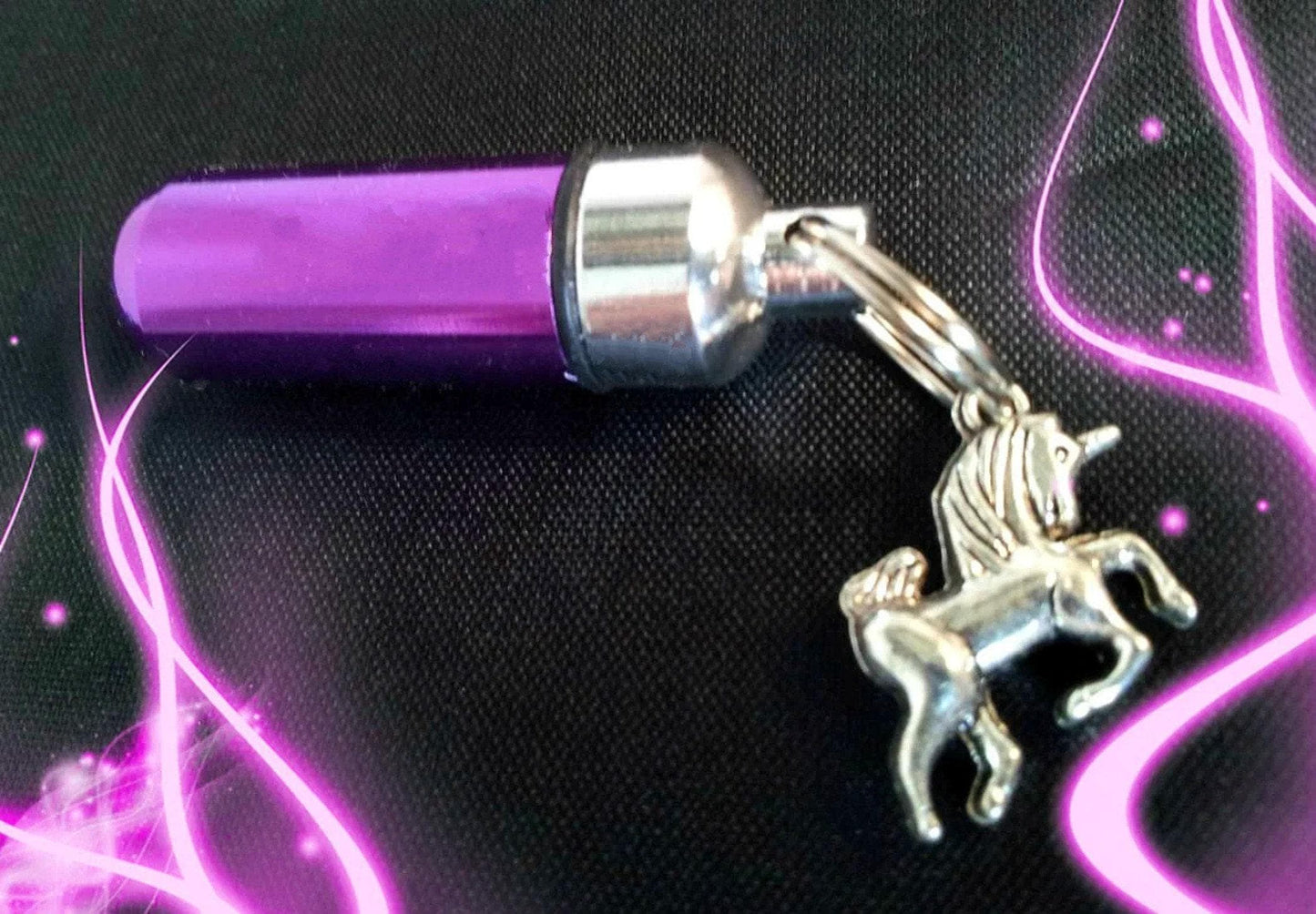 Purple Two-Tone Cremation Urn Necklace with Silver UNICORN - Memorial Keepsake, Custom Engraving Available!