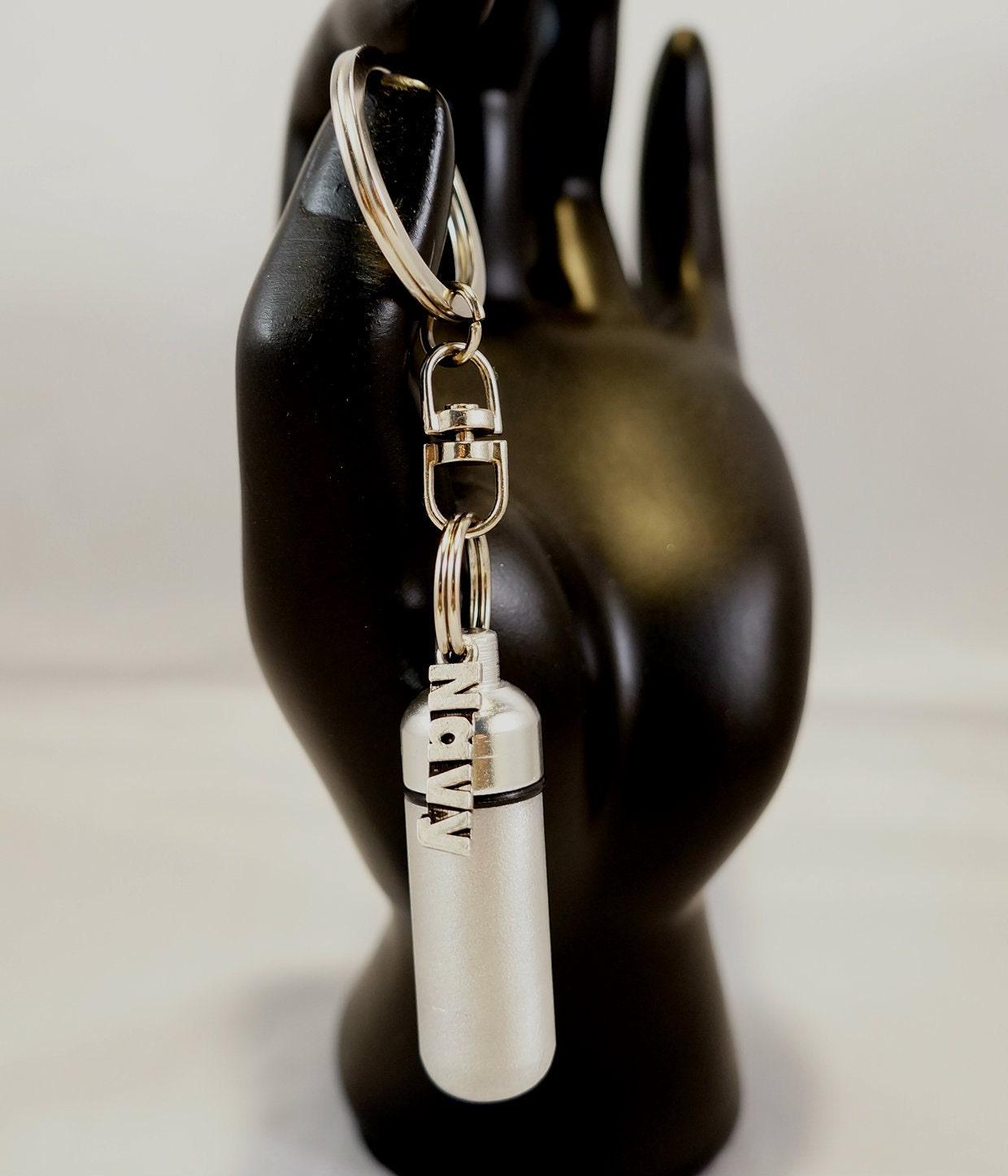 Brushed Silver NAVY Cremation Urn & Vial with Navy Pendant on Steel Swivel Keyring