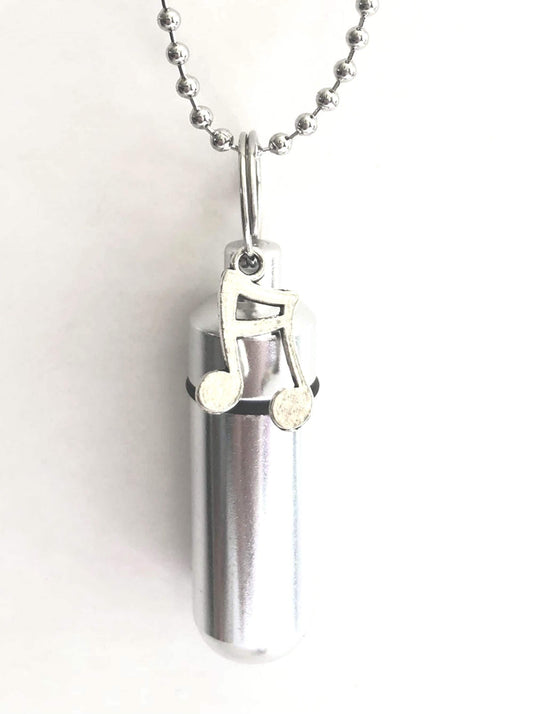 Silver Musical Notes CREMATION URN NECKLACE - Memorial Keepsake, Custom Engraving Available!