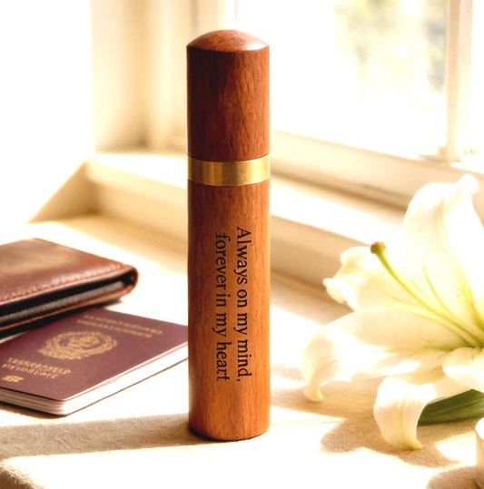 Rosewood Cremation Urn / Scattering Tube, Laser Engraved "Always on my mind, forever in my heart"  TSA Compliant for Travel