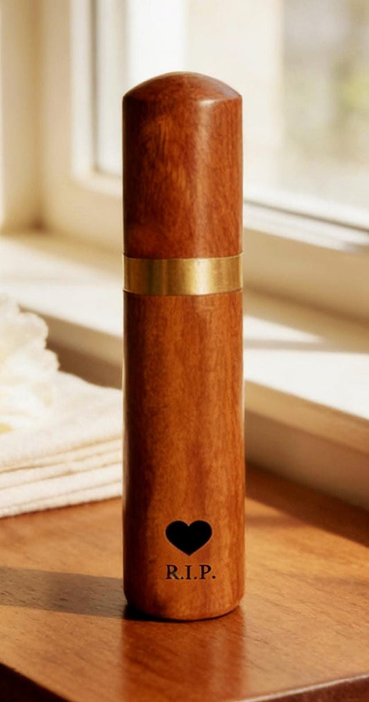 Laser Engraved "R.I.P." (with Heart) Natural Rosewood Cremation Urn/Scattering Tube, Fits in Pocket/Purse, TSA Compliant