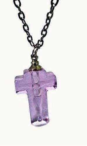 Violet Crystal Cremation Necklace - Mourning Cross with Ashes Urn