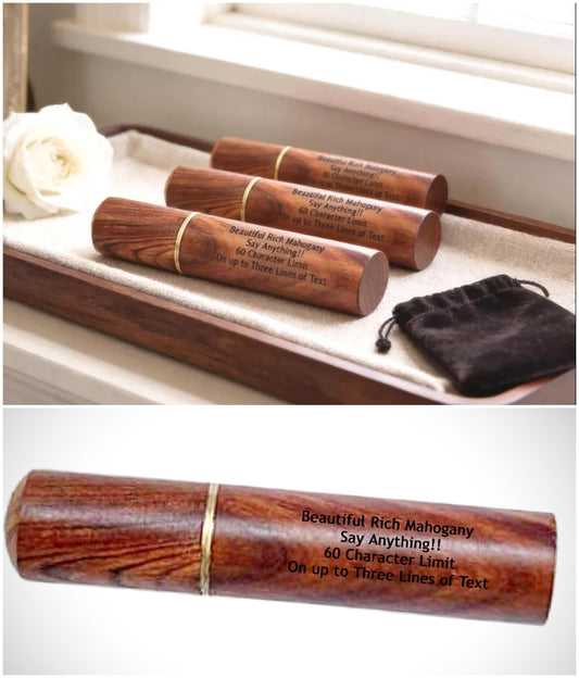 FOUR Mahogany Urns/Scattering Tubes - Fits in Pocket/Purse, TSA Compliant for travel - Engraving Included