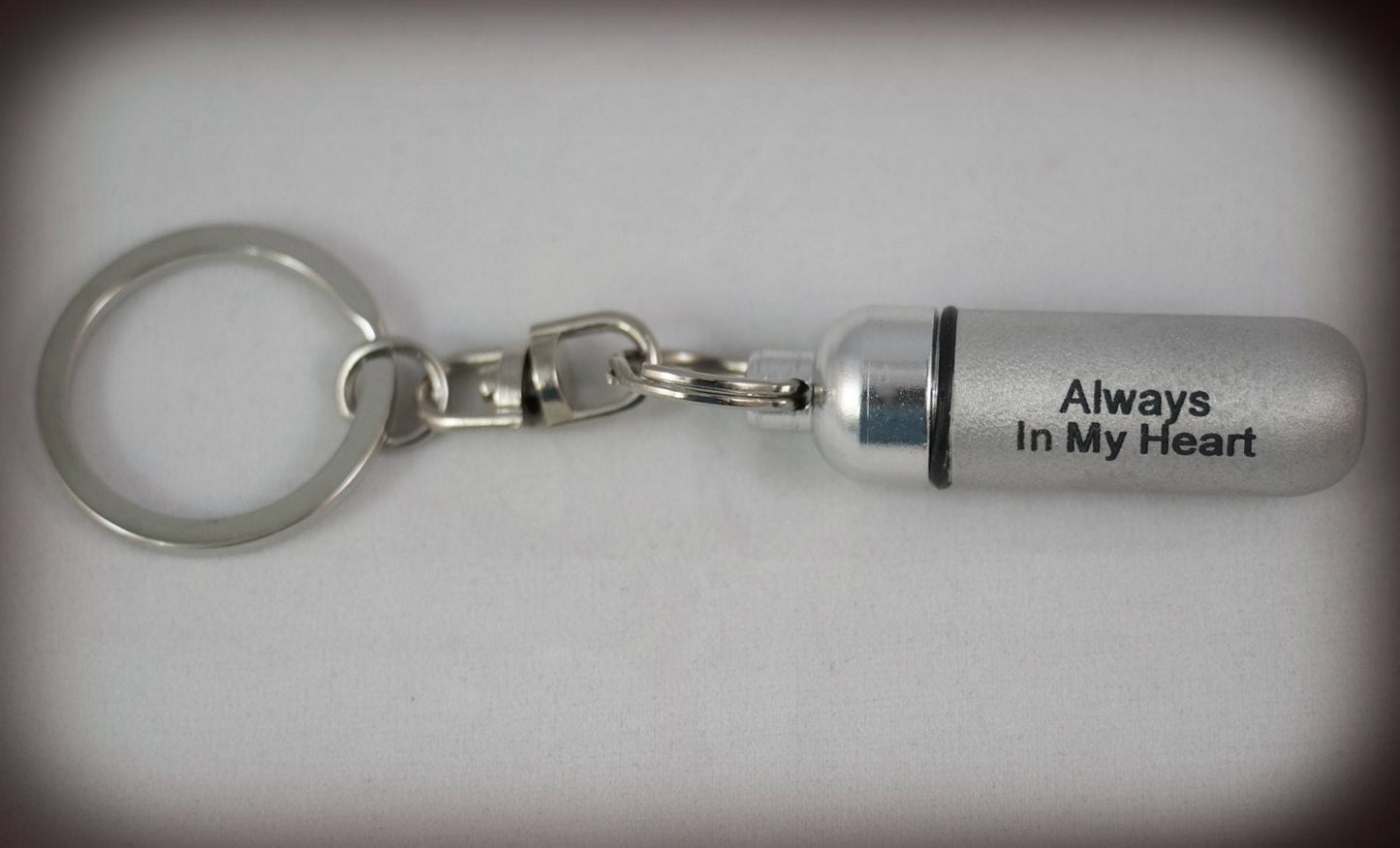 Set of 5 ENGRAVED  "Always In My Heart" Brushed Silver CREMATION URN on Stainless Steel Keychains with Velvet Pouches & Fill Kit