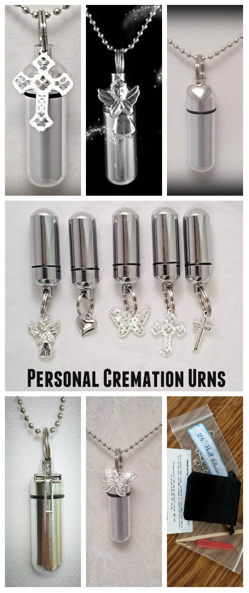Special Assortment of 5 CREMATION URN Necklace Keepsakes -Filigree Cross/Heart/Angel/Butterfly/Hollow Cross - Ashes Jewelry, Urn for Ashes