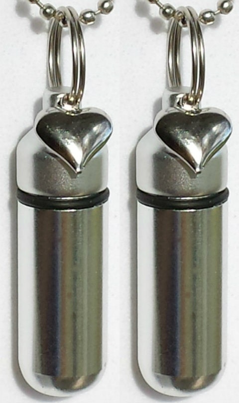TWO Silver Heart Anointing Oil Holders with Velvet Pouches, 24" Ball Chains - Baptism, Communion, Healing, Prayers