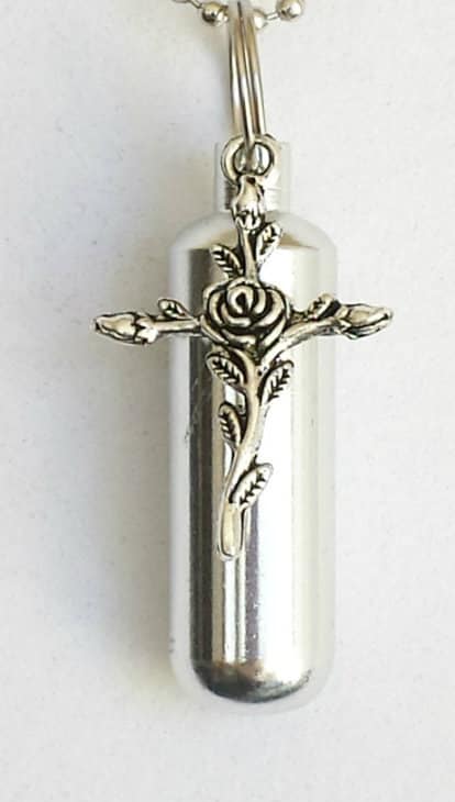 Rose Cross CREMATION URN Keychain Keepsake - Memorial Jewelry, Ashes, Necklace, Mourning Jewelry, Pet Urn, Child Loss, Personalized Urn