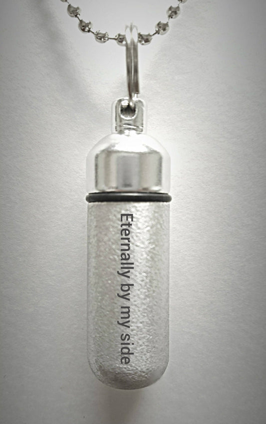 ENGRAVED Brushed Silver CREMATION URN Necklace "Eternally by my side"  - Includes Velvet Pouch & Fill-Kit