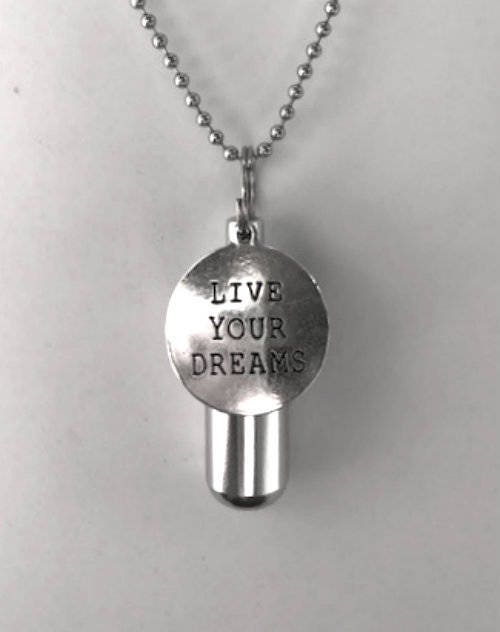Personal Cremation Urn Necklace with "Live Your Dreams" Engraved Pendant - Mourning Jewelry, Memorial Keepsake, Urn for Human Ashes