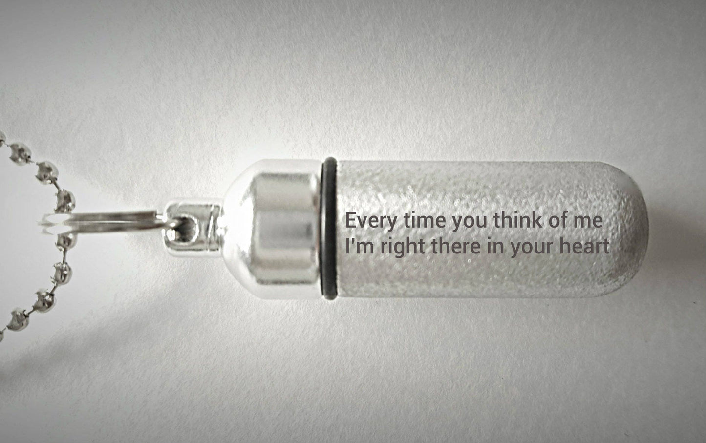 Engraved Brushed Silver CREMATION URN  "Every time you think of me I'm right there in your heart"  Necklace with Velvet Pouch and Fill Kit