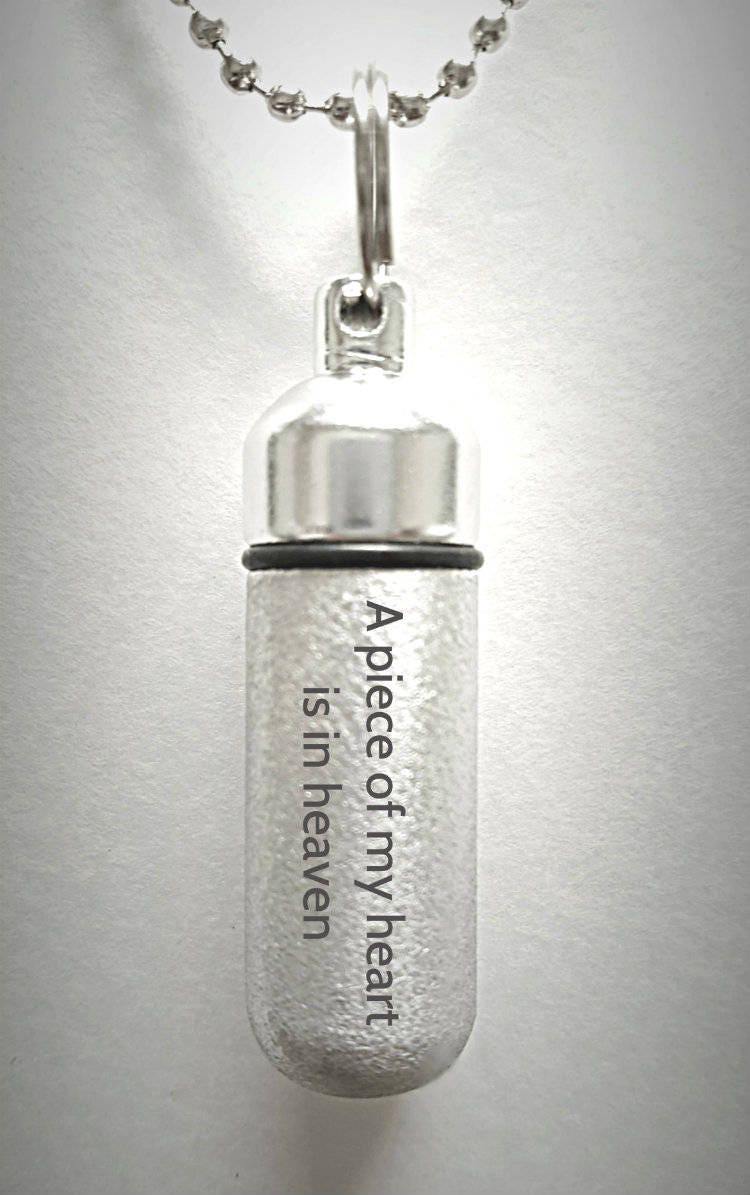 Set of 10 Engraved "A piece of my heart is in heaven" Brushed Silver CREMATION URN Necklaces - Memorial Jewelry, Mourning Jewelry, Pet Ashes