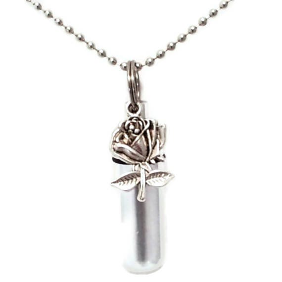 Set of FIVE Silver Rose CREMATION URN Necklaces -  Mourning Jewelry, Urn Keepsake, Urn For Human Ashes, Pet Loss, Personalized Urn