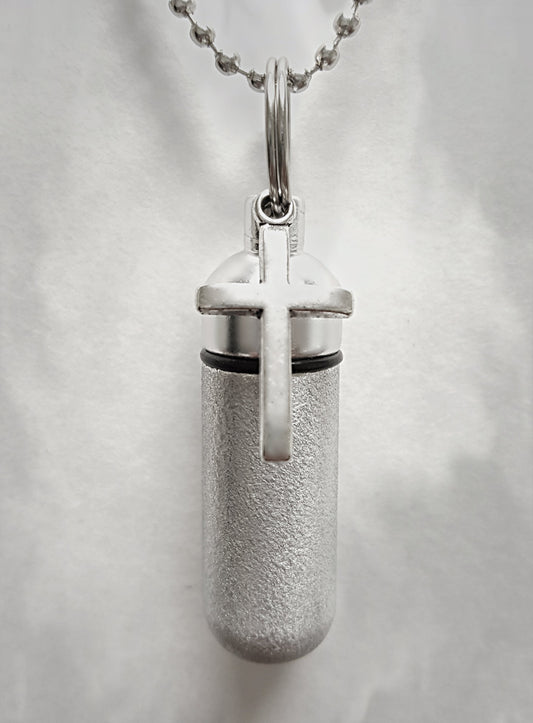 Brushed Simple Cross CREMATION URN Necklace - Includes Velvet Pouch, Ball-Chain & Fill Kit