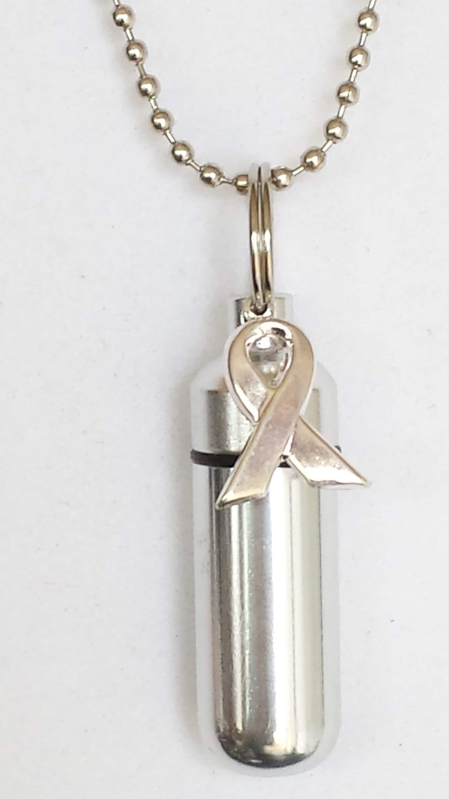 Set Of FIVE Silver Cancer Awareness CREMATION URN Necklaces - Memorial Keepsake, Urn For Human Ashes, Urn Keepsake, Ashes Jewelry, Pet Urn