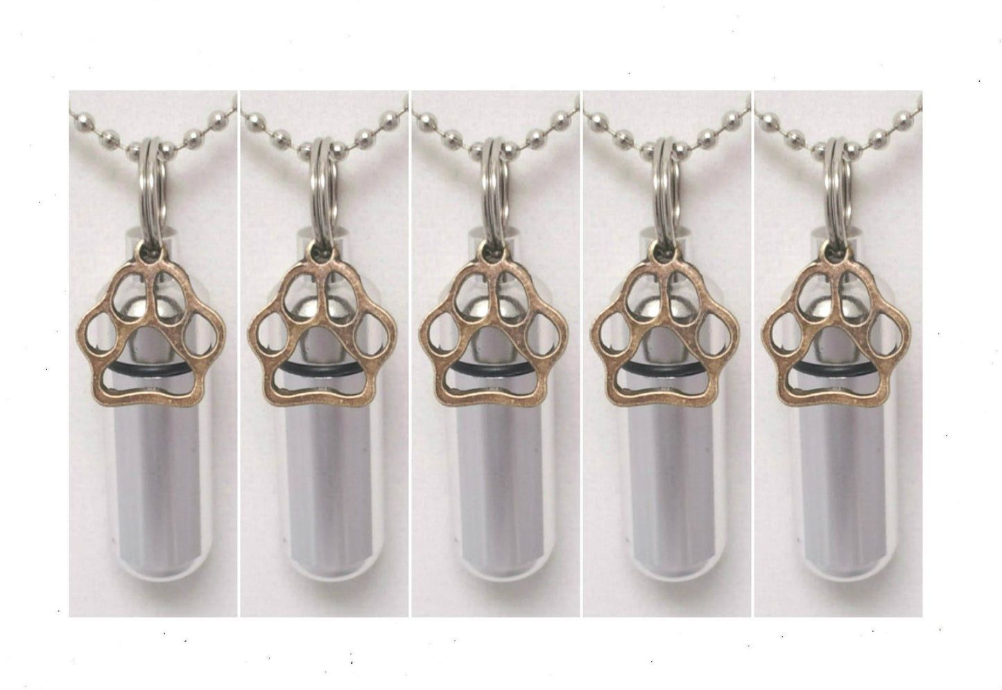 Set of Five CREMATION URN NECKLACES With 5 Gold Pet Paws - Pet Loss, Pet Ashes, Pet Urn, Memorial Jewelry, Ashes Necklace, Personalized Urn