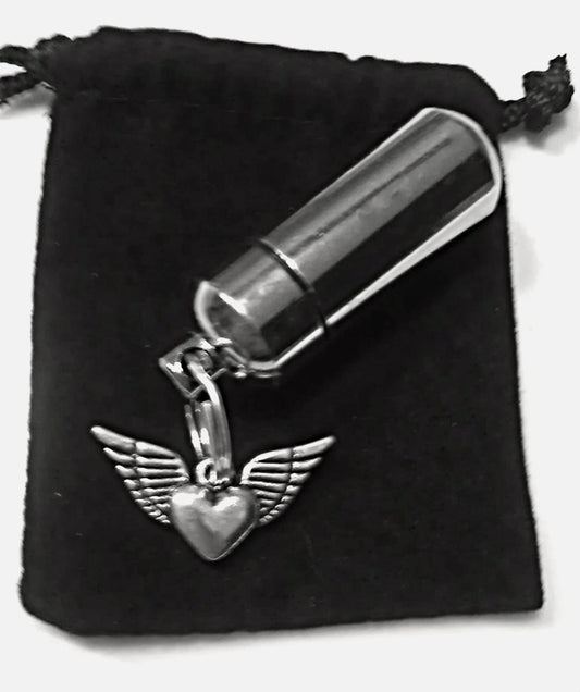 Silver Winged Heart Cremation Urn Keepsake - Urn Jewelry, Mourning Keepsake, Ashes Holder, Child Urn, Pet Urn, Baby Urn, Personalized Urn