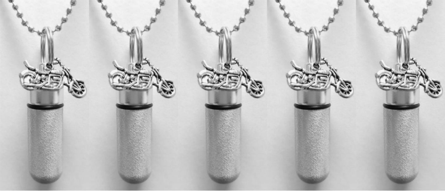 Set of Five Brushed Silver MOTORCYCLE CREMATION URN Necklaces - Urn Necklace, Ashes Keepsake. Memorial Jewelry, Urn For Human Ashes, Pet Urn