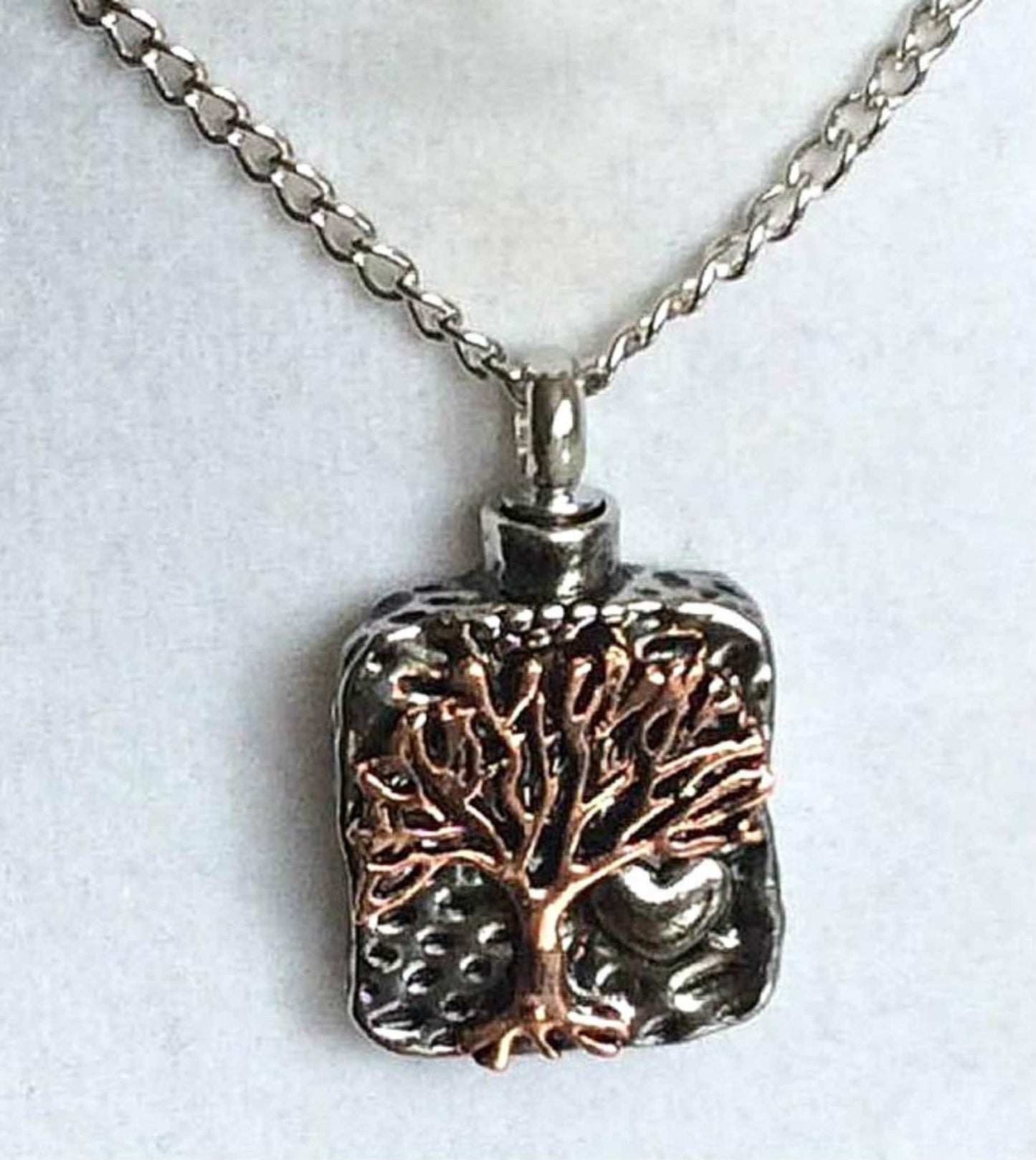 Beautiful Stainless Steel "Handcrafted Tree Of Life" Cremation Urn on 24" Curb Chain Necklace  - Memorial Keepsake, Urn For Ashes, Pet Loss