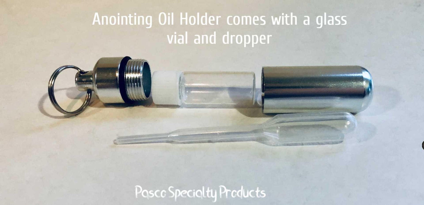 Set of 3 Brushed Silver "Rose Cross" ANOINTING OIL Holder with 3 Velvet Pouches, 3 Steel Ball-Chain Necklaces