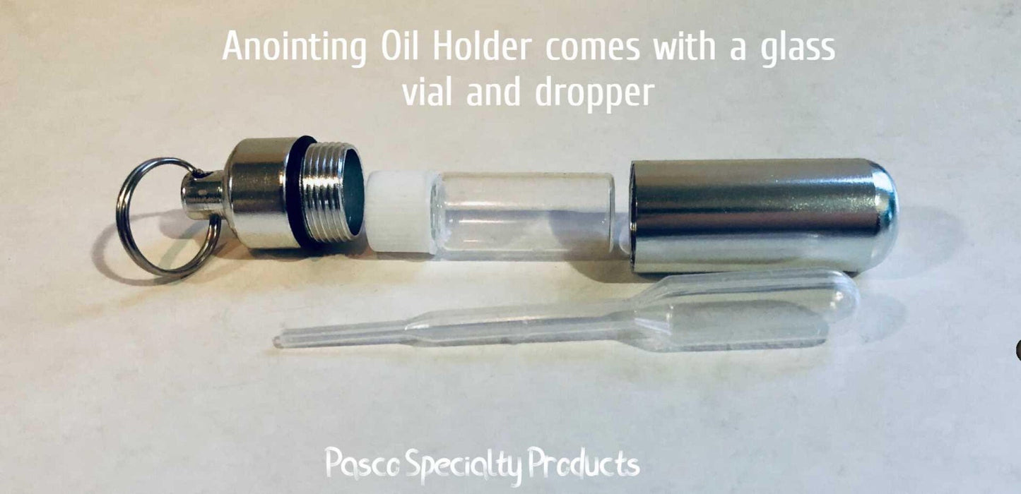 Set of 5 ENGRAVED Brushed Silver Anointing Oil Holder Necklaces "Our Father Who Art in Heaven...."  Includes 5 Pouches