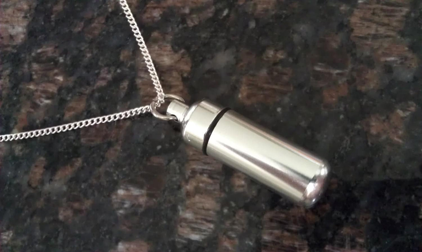 Classic Cremation Urn/Vial Scattering Tube on 24" Curb Chain Neclace - TSA Compliant for Travel, Memorial Keepsake, Personalized Jewelry