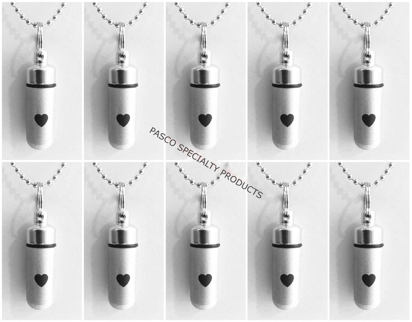 Set of TEN Brushed Silver CREMATION URN Necklaces w/Simple Engraved Hearts - Ashes Necklace, Memorial Jewelry, Mourning Jewelry, Pet Ashes
