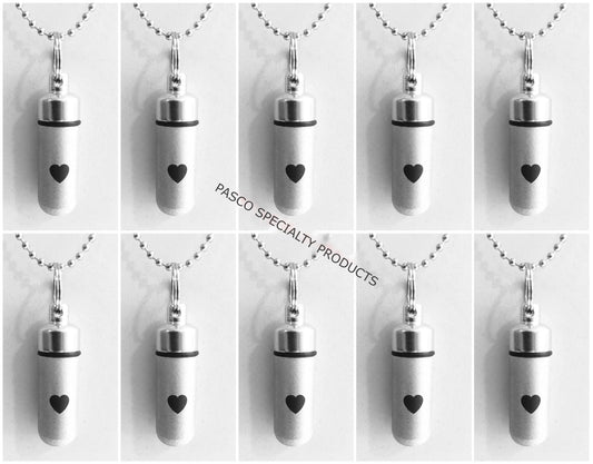 Set of TEN Brushed Silver CREMATION URN Necklaces w/Simple Engraved Hearts - Ashes Necklace, Memorial Jewelry, Mourning Jewelry, Pet Ashes