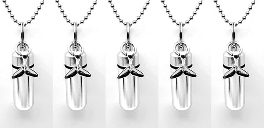 Set of Five WHALE TAIL Cremation Urns on 24" Steel Ball Chain Necklaces - Mourning Jewelry, Urn Keepsake,  Ashes Urn, Personalized Urn