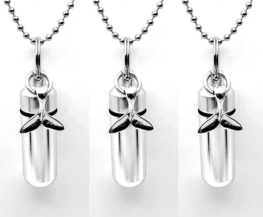 Set of Three Whale Tail Cremation Urns Necklaces - Memorial Keepsake, Ashes Necklace, Urn Jewelry, Pet Urn, Personalized Urn