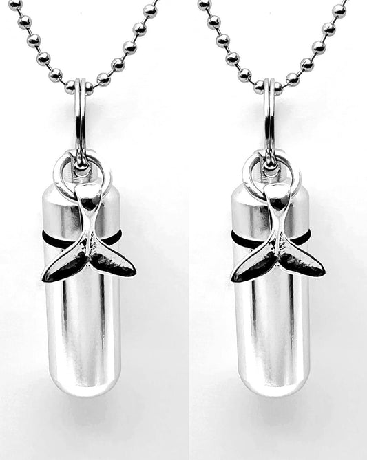 Set of Two Whale Tail Cremation Urn Necklaces - Memorial Jewelry, Ashes Keepsake, Urn Necklace, Pet Urn, Personalized Urn