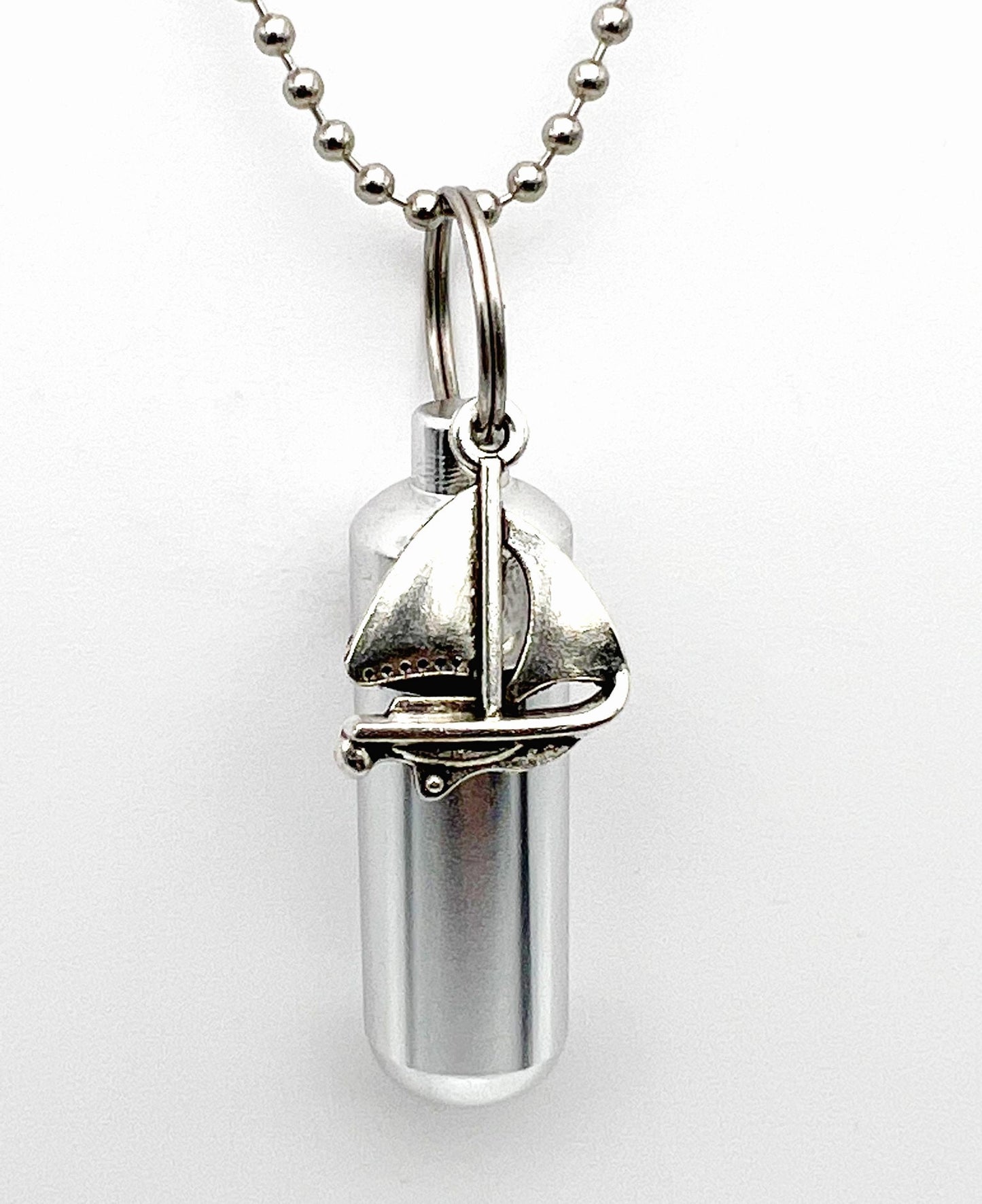 Set of FIVE - Silver Sailboat Cremation Urn Keepsakes on 24" Steel Ball Chain Necklaces - Ashes Jewelry, Urn Necklace, Mourning Keepsake