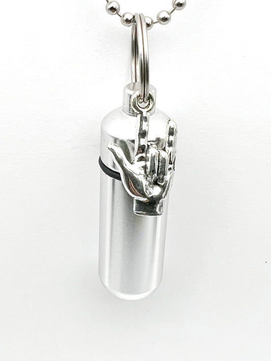 I LOVE YOU (Sign Language) Cremation Urns on Steel Ball Chain Necklace, Mourning Jewelry, Ashes Keepsake, Child Urn, Pet Urn, Personalized