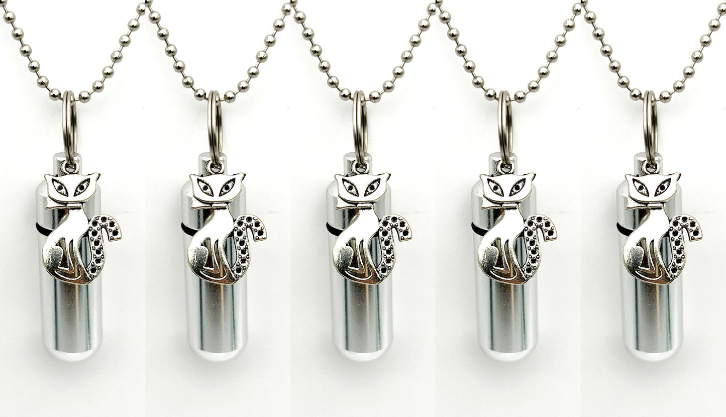 Set of FIVE "Sly Kitty" CREMATION URN Necklace Keepsakes - Pet Loss, Cat Urn, Memorial Jewelry, Urn Keepsake, Personalized Urn, Pet Urn