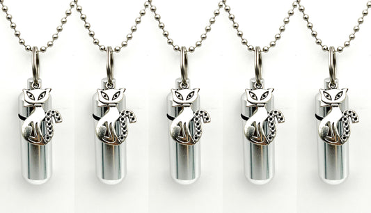 Set of FIVE "Sly Kitty" CREMATION URN Necklace Keepsakes - Pet Loss, Cat Urn, Memorial Jewelry, Urn Keepsake, Personalized Urn, Pet Urn