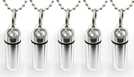 Set of FIVE "Baby Footprints" Cremation Urn Necklaces - Remembrance Keepsake, Memorial Jewelry, Child Loss, Baby Loss, Urn For Human Ashes