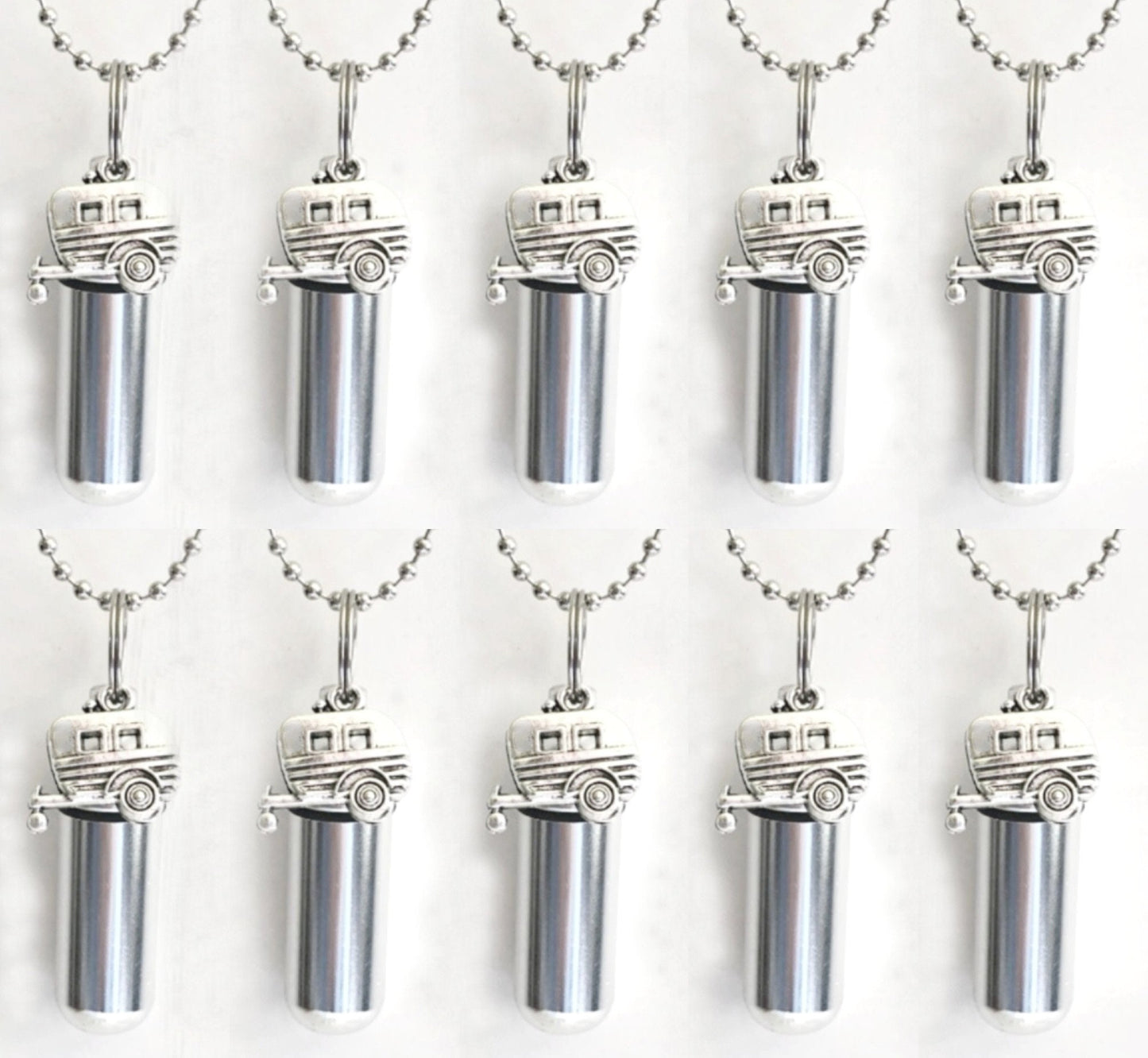 Set Of TEN Silver Camper/RV/Trailer Cremation Urn Necklaces - Memorial Jewelry, Ashes Necklace, Urn For Human Ashes, Personal Urn, Pet Urn