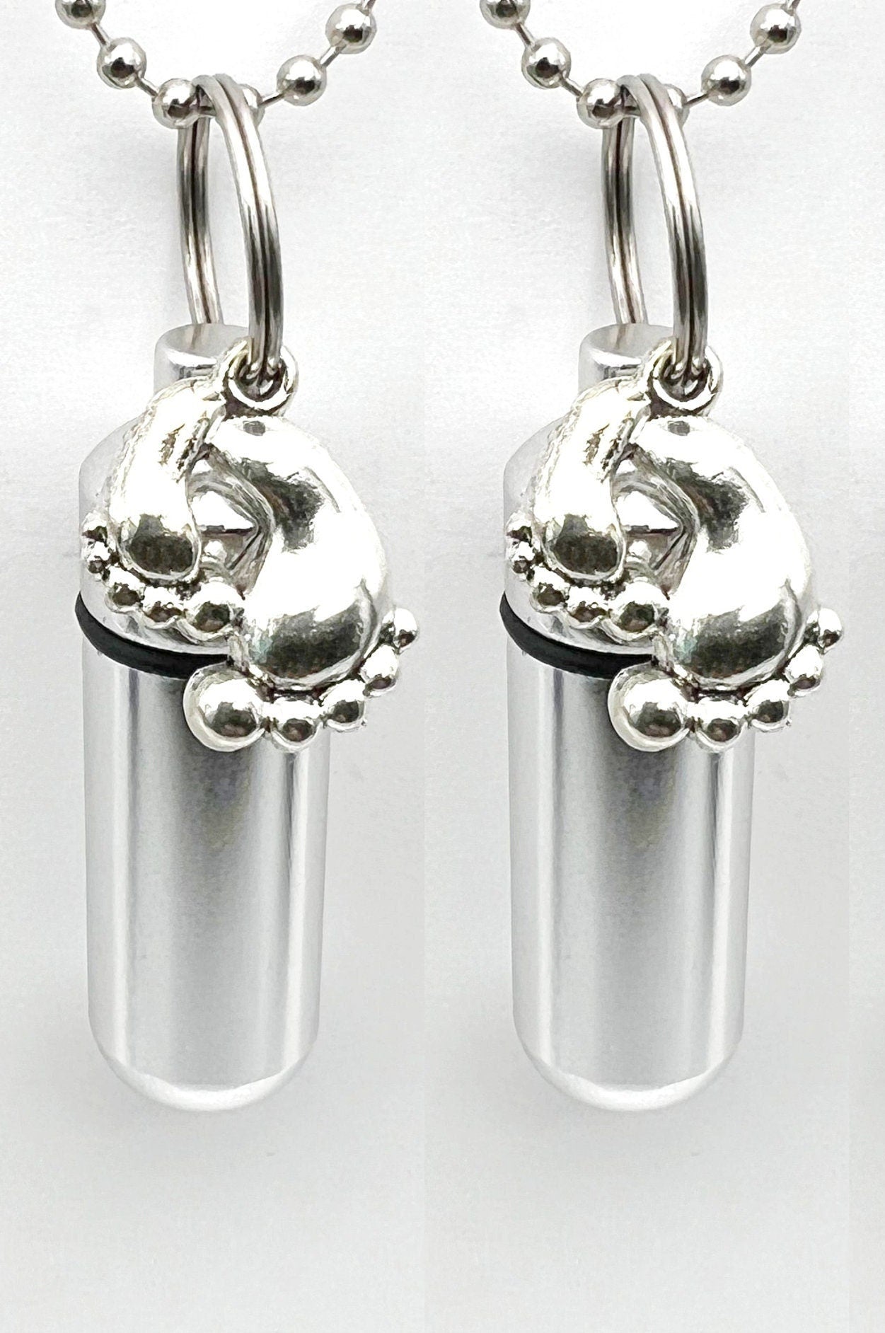 Set of Two CREMATION URN NECKLACES  w/Silver Baby Feet, Memorial Jewelry, Ashes Keepsake, Baby Urn, Child Urn, Child Loss, Personalized Urn