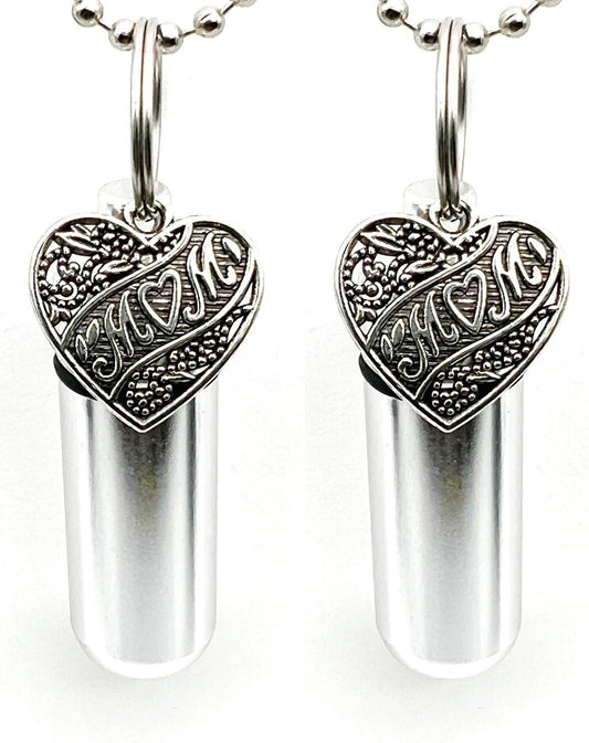 Set of Two MOM LOVE HEART Cremation Urns on 24" Steel Ball Chain Necklaces - Hand Assembled with Two Velvet Pouches and Fill Kit