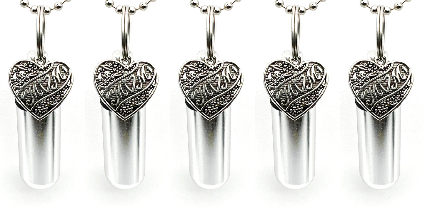 Set of Five MOM HEART Cremation Urns on 24" Steel Ball Chain Necklaces - Mourning Jewelry, Urn Necklace, Ashes Keepsake, Personalized Urn