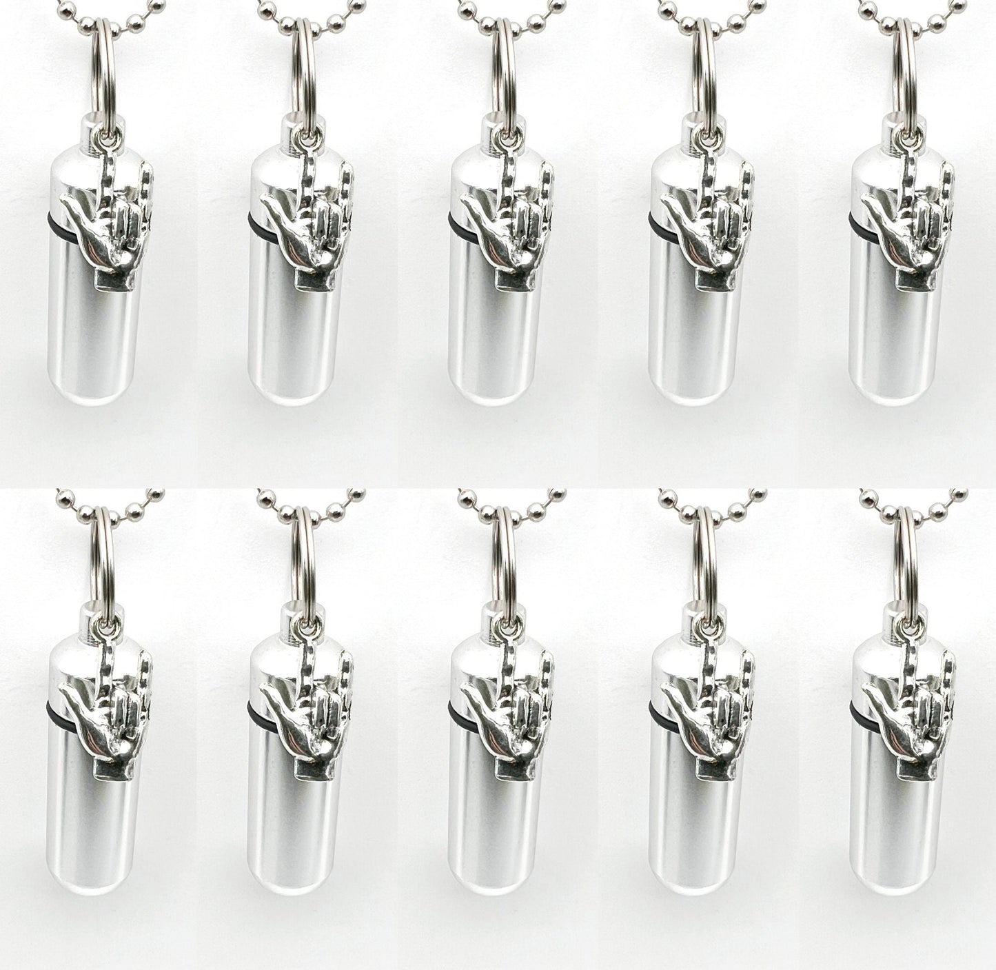 Set Of TEN - I LOVE YOU (Sign Language) Cremation Urns on  Ball Chain Necklaces - Memorial Jewelry, Cremation Jewelry, Personalized Urn
