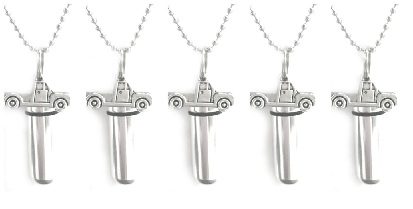 Set of FIVE Cremation Urn Necklaces with Silver Pickup Trucks - Ashes Jewelry, Urn Necklace, Memorial keepsake, Urn For Human Ashes, Pet Urn