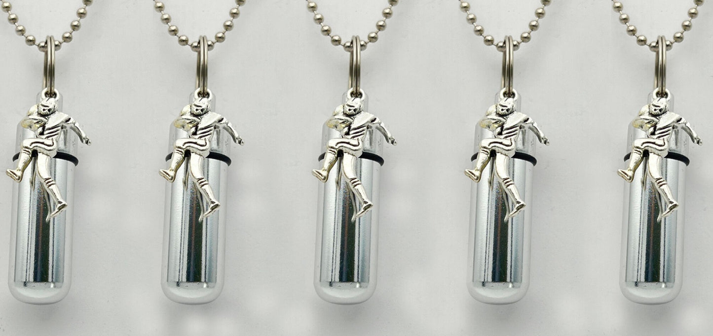 Set of Five Football Player CREMATION URNS on 24" Steel Ball-Chain Necklaces - Memorial Keepsake, Urn Necklace, Ashes Jewelry, Urn For Ashes