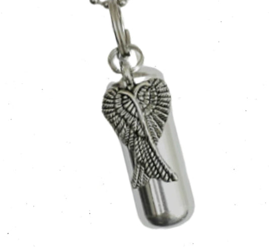 Silver CREMATION URN with Large Angel Wings - Urn Keepsake, Urn Keychain, Urn for Human Ashes, Pet urn, Child Urn, Personalized Urn