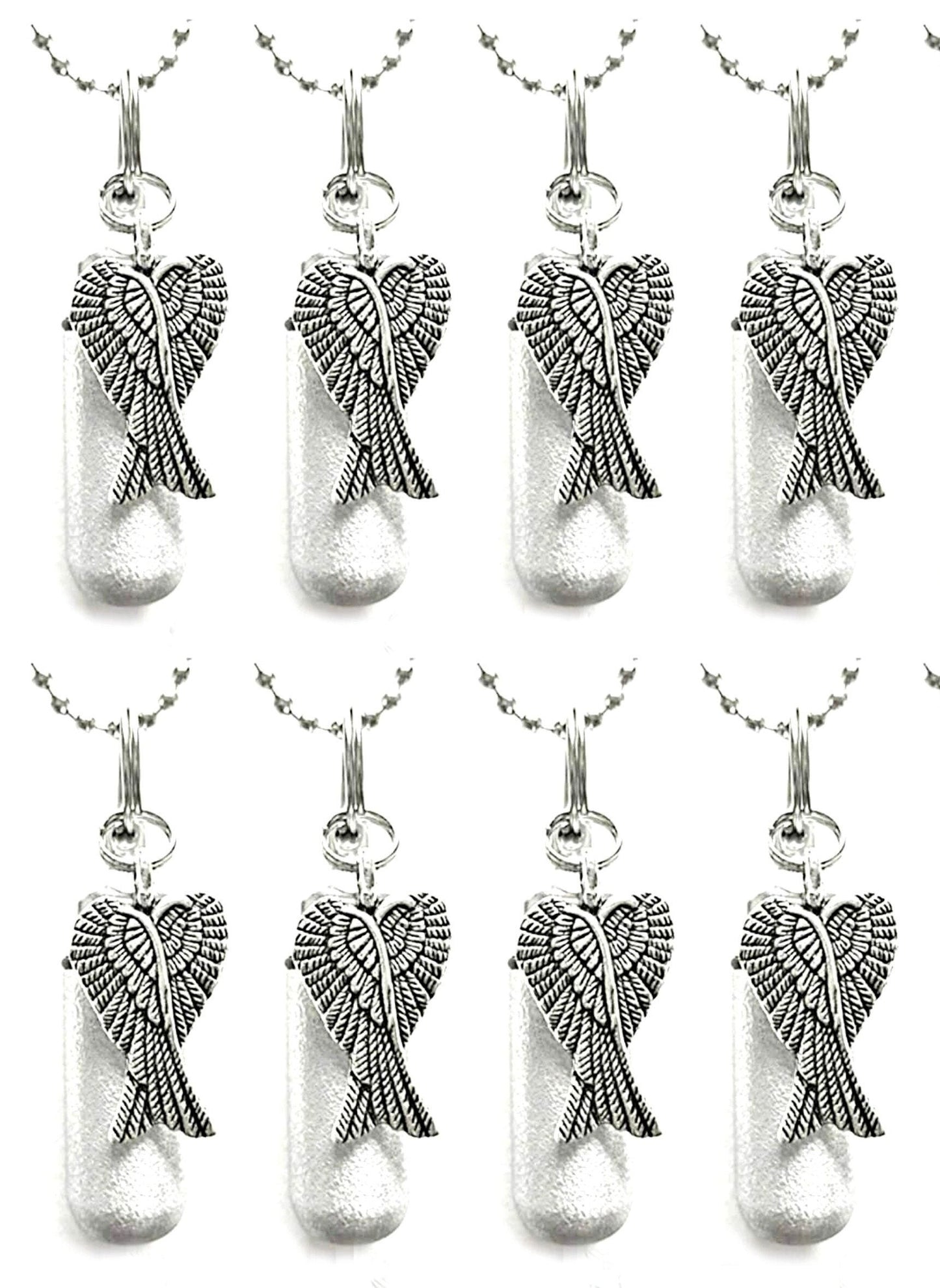 Set of EIGHT Brushed Silver Cremation Urn Necklaces with Angel Wings, Ashes Jewelry, Memorial Jewelry, Urn For Human Ashes, Personalized Urn