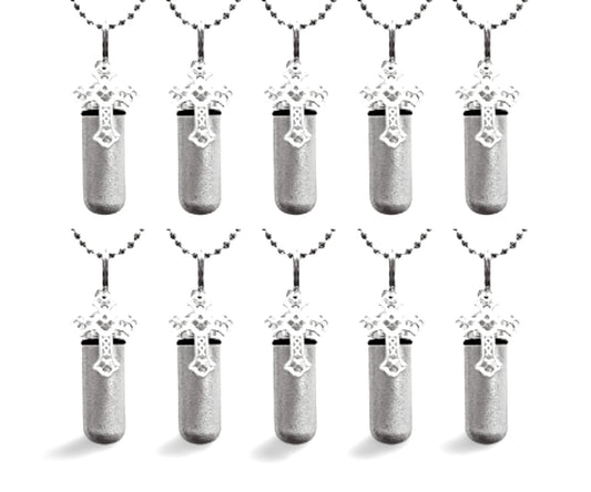 Set of TEN Brushed Silver Filigree Cross CREMATION URN Necklaces -  Memorial Jewelry, Cremation Jewelry, Personalized Urn, Mourning Jewelry